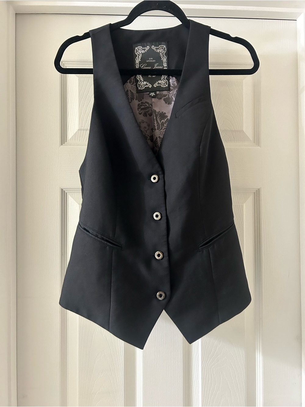 Guess Black Women's Tailored Vest with Decorative Lining